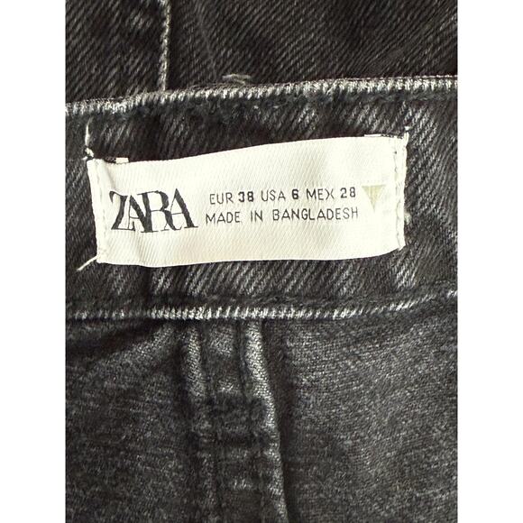 ZARA The High Rise Cotton Distressed Cut Off Shorts Button Fly Denim 6 Black - Picture 10 of 15